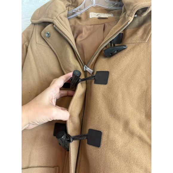 Michael Kors Caramel Beige Tan Brown Hooded Wool Coat with Buckles Size XS 2 - Picture 4 of 8